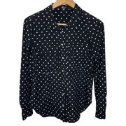 Kut from the Kloth black polka dot satin button down shirt size S