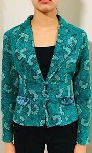 KENZIE GIRL Green Pink Floral Velvet Satin Buttons Blazer Jacket Juniors Large