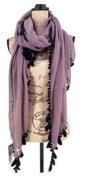 NWT Nordstrom Lulla Collection by Bindya Purple Black Pom Pom Fringe Scarf wrap