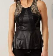 BKE Boutique black faux leather and lace peplum tank size large