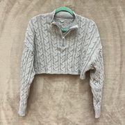 Grey Cropped Cable Knit Sweater