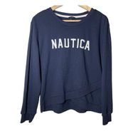 Nautica Spell Out Cross Over Hem Navy Blue Sweatshirt Medium