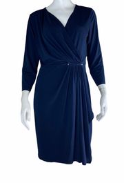 Michael  Blue Draped V-Neck Dress