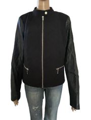 Zippered Jacket With Faux Leather Sleeves