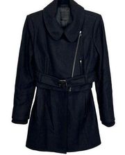Pinko Womens Black Double Layer Trench Coat Jacket Size 8 Wool Polyamide Belted
