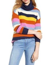 NWT  Colorful Striped Cowl Neck Pullover Sweater Medium