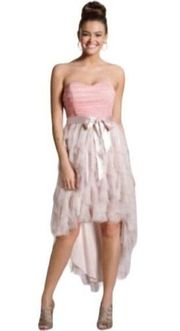 Teeze Me Strapless Hi Lo Prom Ruffle Gown Dress Pink Size 13 Cruise Formal Bow