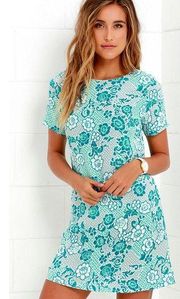 Lucy Love Blue Floral Short Sleeve Shift Dress