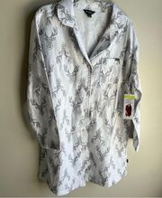 NWT Eddie Bauer Flannel Sleepshirt with Deer Graphic Size Large White and Gray