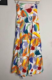 NEW Oliphant Dress Papaya Fruit Print Strapless Tie Back Midi Dress Multi XS