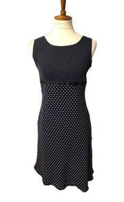 Petite Sophisticate navy blue pure silk polka dot rockabilly sheath fully lined