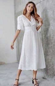 Love Riche Solid Color V-neck Embroidered Bohemian Skater Dress