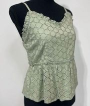 Sim & Sam Peplum Embroidered Detail Spaghetti Strap Top Size Small Women’s Sage