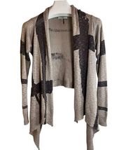 Fate Cream and Gray Boho Long Cardigan Wrap Art Deco Wool Blend Size Med