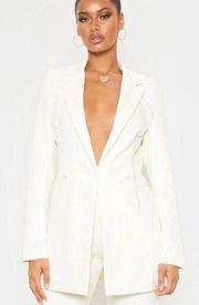 Cream Double Breasted Woven Blazer