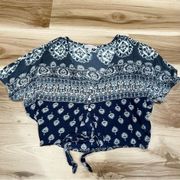 Stitch Fix Patrons of Peace Hartley Blue Tie Front Cropped Top Women’s XS