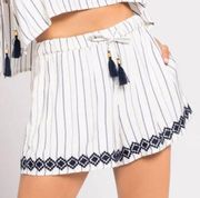 L*Space Bonnie White Striped Embroidered Shorts Medium NWT