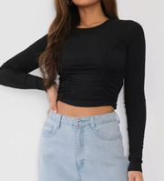 Missguided NWT Fine Rib Ruched Front Long Sleeve Crop Top