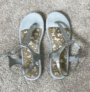 Lands’ End Women’s Silver Metallic Ankle Strap Sandals Size 7M