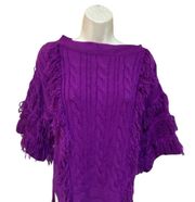 NY & Co Fringe Purple oversized Sweater cable knit wide 3/4 sleeve women size S