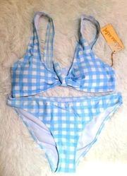 NWT Cabana del Sol size Large blue gingham print bakini