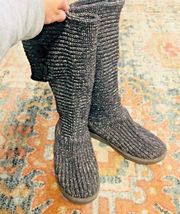 UGG  Australia Gray Classic Cardy Ribbed Knit Tall Slip On Wood Button Boots 8