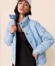 Francesca’s Asher Blue Diamond Quilted Button Front Jacket - Small