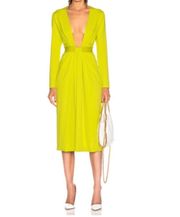 CUSHNIE Lime Plunging Long Sleeves Dress