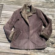 Eddie Bauer Genuine Leather Faux Fur Button Up Jacket Coat