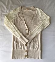 Cream Colored Cardigan With Lace Sleeves