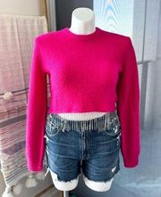 House Of Harlow Fuchsia Rhinestone Tassel Crewneck Sweater Women’s Size Small