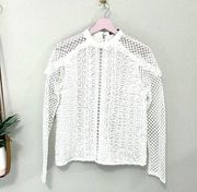 INA White Long Sleeve Lace Lined Blouse Top Size M