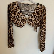 SheIn  | Leopard Cheetah Print Long Sleeve Crop Top