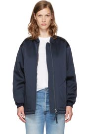 T by  water resistant oversized navy satin bomber jacket size L