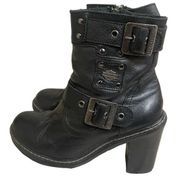 Harley Davidson Women's  Ludwell BlackLeather  Heel Biker Boots Buckle !READ!**