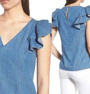 Draper James denim blue ruffle top size 4