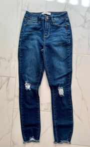 Women's Distressed Straight Fit Stretchy Blue Jeans size 3 26L