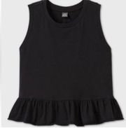 Black Cropped Peplum Muscle Tank