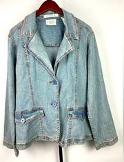 Vintage Bill Blass Light Blue Wash Stretch Chambray Jean Blazer Jacket