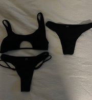 SheIn Black Ribbed Bikini Set (2 Bottoms)