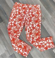 DG2 Diane Gilman Floral Scroll Print Ankle Jeans Orange White 10P High Rise