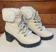 Esprit Womens Ember Winter White  Leather/Faux Fur  Booties  Block Heel Sz 8