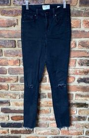 William Rast Black Wash Distressed Denim High Rise Skinny Ankle Jeans Size 25