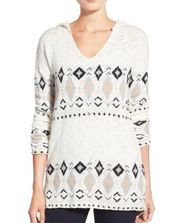 Sanctuary Baja Geo Print Knit Hooded Wool Blend Sweater