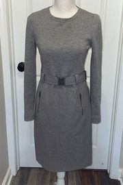 Akris Punto Gray Long Sleeve Belted Wool Dress