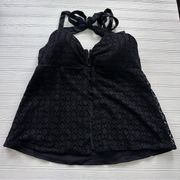 cacique swim black crochet overlay tanking top size 36 ddd