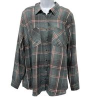 Maurice's  Distressed Plaid Long Sleeve Button Up Lightweight Shirt Top Size 1