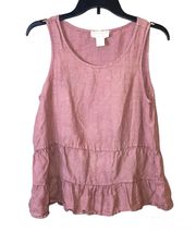 Linen Sleeveless Tiered Babydoll Peplum Tank Top Red Pink Small