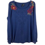 Jason Maxwell Long Sleeve Knit Top With Embroidered Flowers Women’s Size Medium