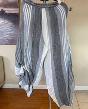 Luukaa Boho Lagenlook Hoolah Linen Palazzo Gypsy Layered Striped Pants size 8